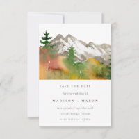 Fall Watercolor Mountains Pine Trees Save the Date
