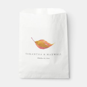 Fall Watercolor Orange Leaf Wedding  Favour Bag