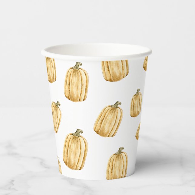 Fall Watercolor Orange Pumpkin Party  Paper Cups (Front)