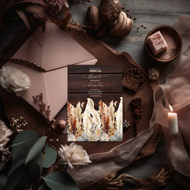 Fall  Watercolor Pampas Grass Bridal Invitation (Creator Uploaded)