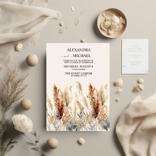 Fall Watercolor Pampas Grass Wedding Invitation