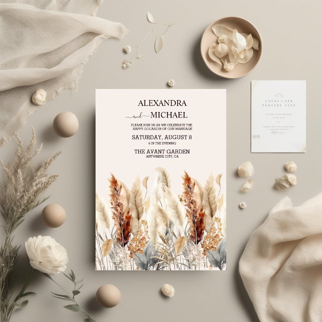 Fall  Watercolor Pampas Grass Wedding Invitation (Creator Uploaded)