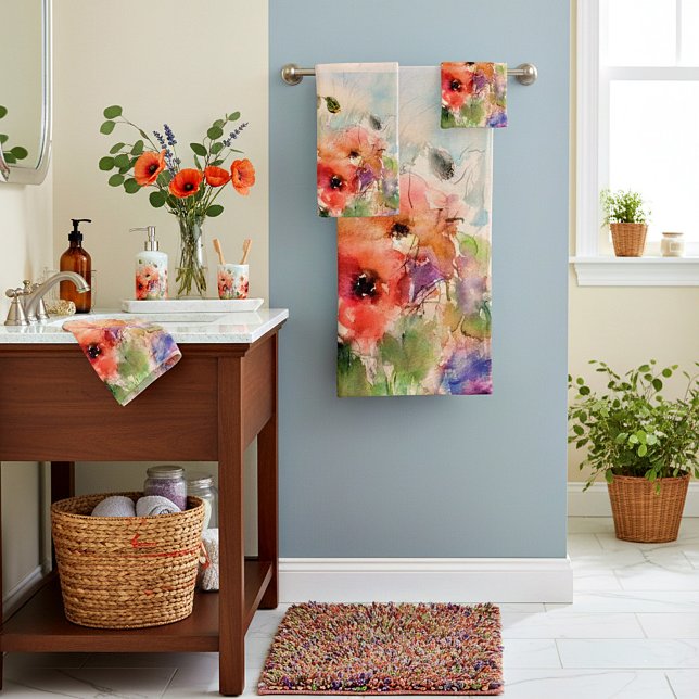 Fall watercolor poppies  bath towel set (Creator Uploaded)