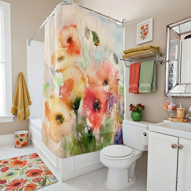 Fall watercolor poppies  shower curtain (Creator Uploaded)
