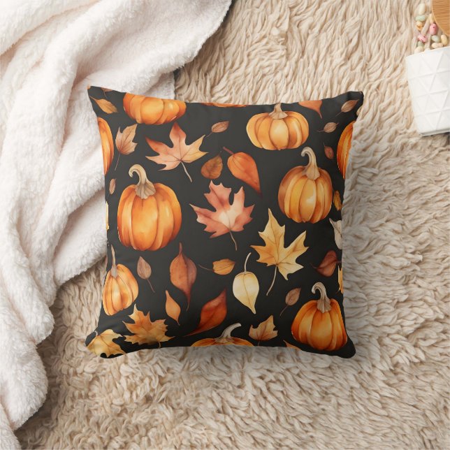 Fall watercolor pumpkin autumn leaves cushion (Blanket)