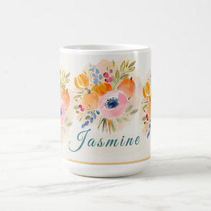 Fall Watercolor Pumpkin & Bloom – Autumn floral Coffee Mug
