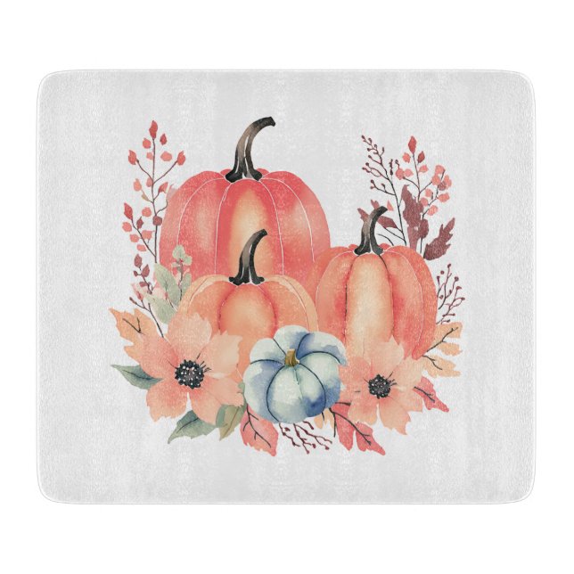 Fall Watercolor Pumpkin Boho Cutting Board (Front)