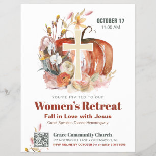 Fall Watercolor Pumpkin & Cross Women's Ministry Flyer