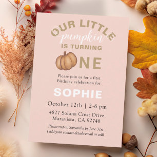 Fall Watercolor Pumpkin First Birthday Invitation