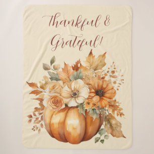 Fall Watercolor Pumpkin Floral Design- Sherpa Blanket
