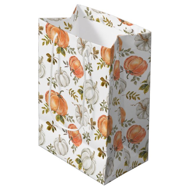 Fall Watercolor Pumpkin Pattern Medium Gift Bag (Front Angled)