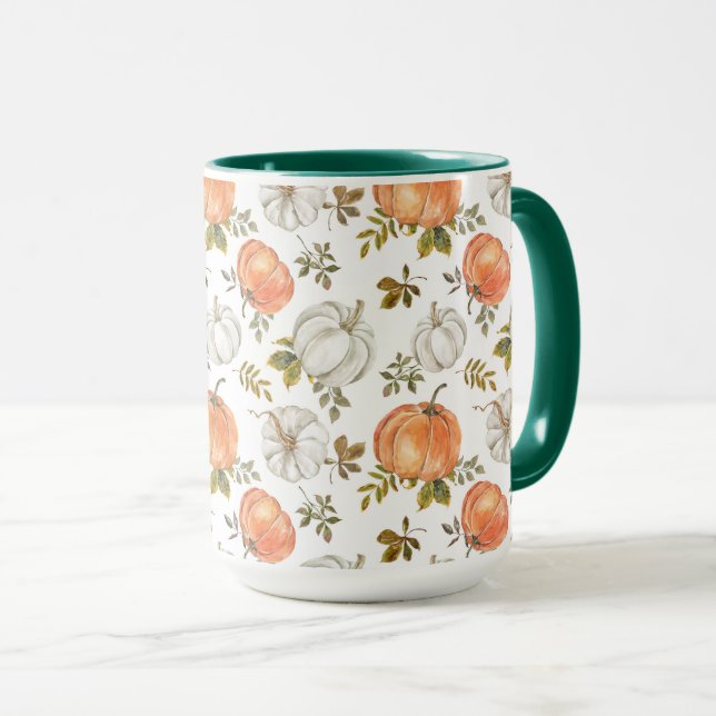 Fall Watercolor Pumpkin Pattern Mug (Front Right)