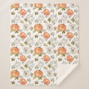 Fall Watercolor Pumpkin Pattern Sherpa Blanket