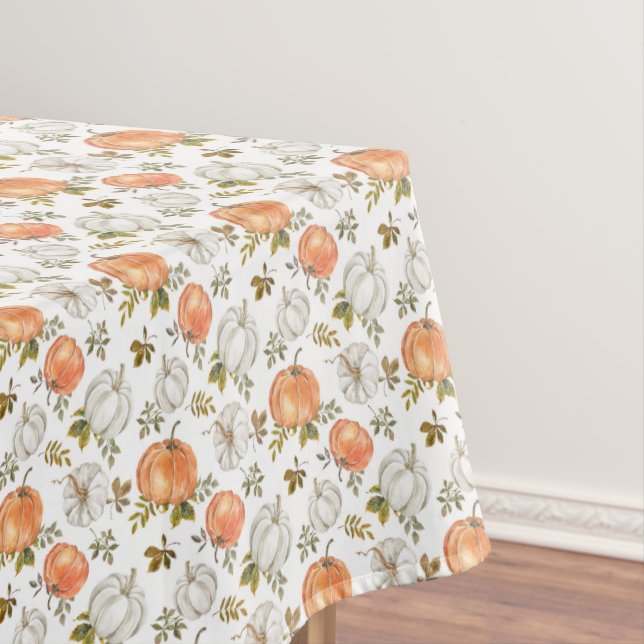 Fall Watercolor Pumpkin Pattern Tablecloth (In Situ)