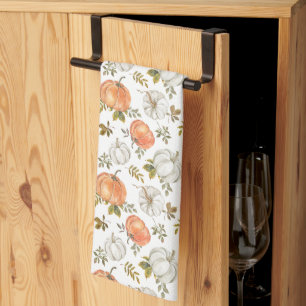 Fall Watercolor Pumpkin Pattern Tea Towel