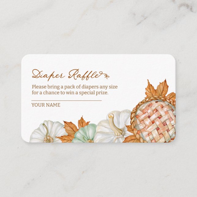 Fall Watercolor Pumpkin Pie Diaper Raffle Enclosure Card (Front)