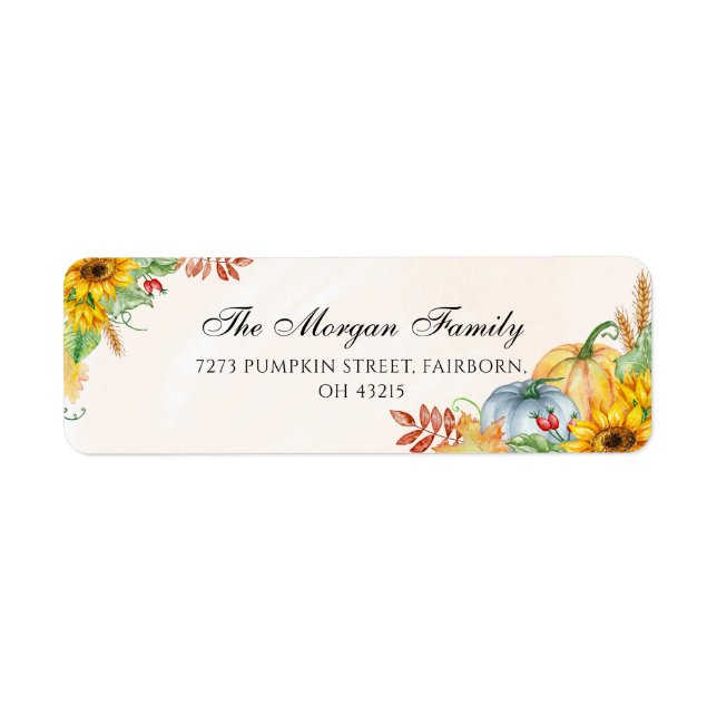 Fall Watercolor Pumpkin Sunflower  Return Address Label (Front)