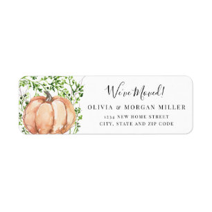 Fall Watercolor Pumpkin We've Moved Return Address Label