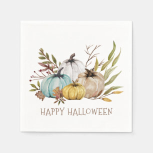 Fall Watercolor Pumpkins Happy Halloween Party Napkin
