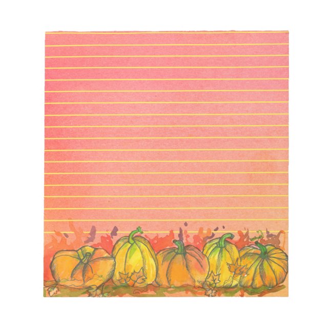 Fall Watercolor Pumpkins Lined Notepad (Front)