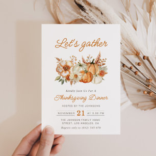 fall watercolor pumpkins thanksgiving dinner invitation