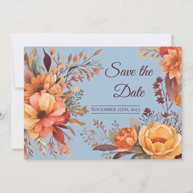 Fall Watercolor Rustic Floral Save the Date Invitation (Front)