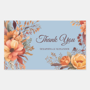 Fall Watercolor Rustic Floral Thank You Wedding  Rectangular Sticker