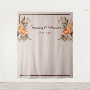 Fall Watercolor Rustic Floral Wedding Backdrop Tapestry