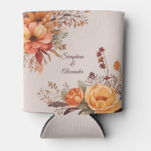 Fall Watercolor Rustic Floral Wedding Can Cooler