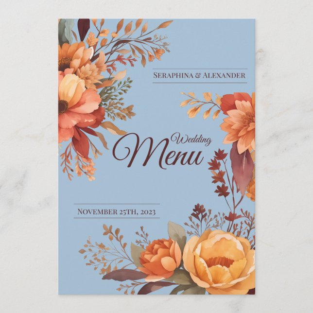 Fall Watercolor Rustic Floral Wedding Menu (Front)