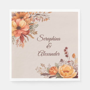 Fall Watercolor Rustic Floral Wedding Napkin