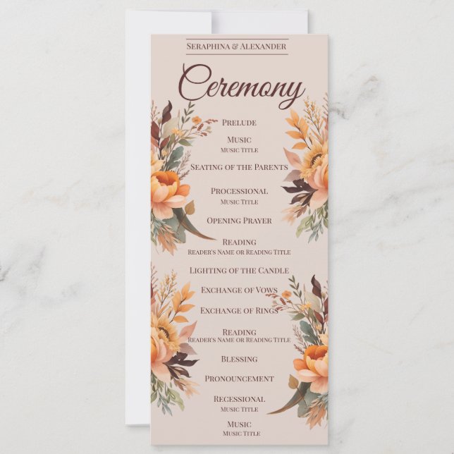 Fall Watercolor Rustic Floral Wedding Program (Front)