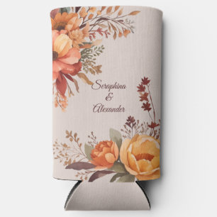 Fall Watercolor Rustic Floral Wedding Seltzer Can Cooler