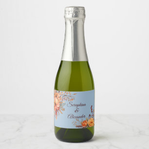 Fall Watercolor Rustic Floral Wedding Sparkling Wine Label