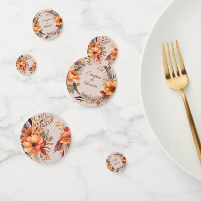 Fall Watercolor Rustic Floral Wedding Table Confetti (Group)