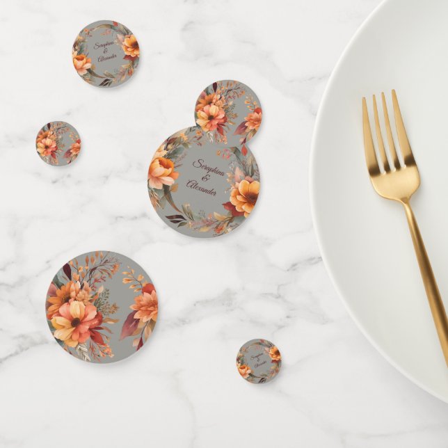 Fall Watercolor Rustic Floral Wedding Table Confetti (Group)
