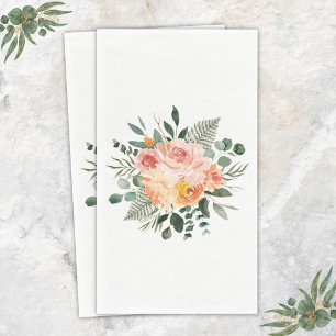 Fall Watercolor Rustic Pink Peach Flower Bouquet Napkin