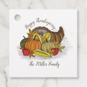 Fall Watercolor Simple Cornucopia Elegant Harvest Favour Tags