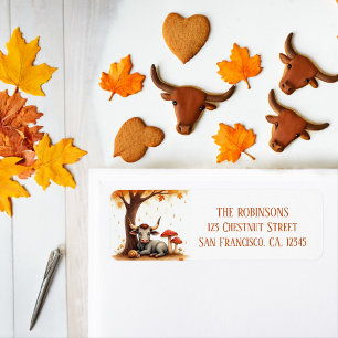 Fall Watercolor Texas Longhorn Calf Rain Snail Return Address Label