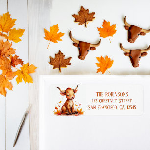 Fall Watercolor Texas Longhorn Calf  Return Address Label