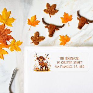 Fall Watercolor Texas Longhorn Calf Scarf Return Address Label