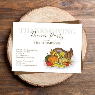 Fall Watercolor Thanksgiving Dinner Custom Invitation
