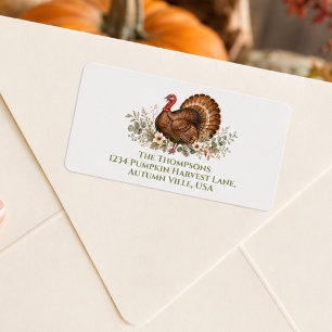 Fall Watercolor Thanksgiving Turkey Return Address Label