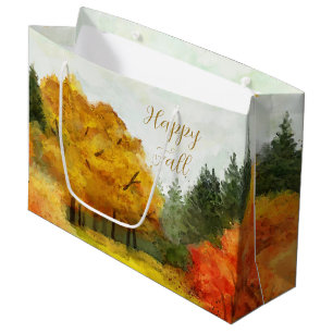 Fall watercolor trees with customisable text  large gift bag