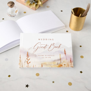 Fall Watercolor Wildflower Mountain Rustic Wedding Guest Book