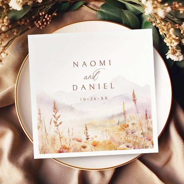 Fall Watercolor Wildflower Mountain Rustic Wedding Napkin (Fall Watercolor Wildflower Mountain Rustic Wedding Napkins)