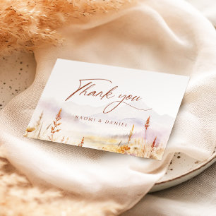 Fall Watercolor Wildflower Mountain Rustic Wedding Thank You Card
