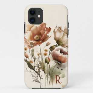 Fall Watercolor Wildflowers Monogram Letter Case-Mate iPhone Case