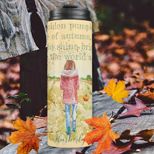 Fall Watercolor Woman And Pumkins Inspirational Thermal Tumbler