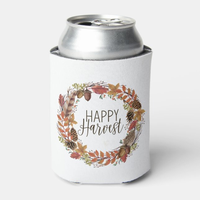 fall watercolor wreath can cooler (Can Front)